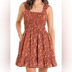 Rock & Roll Denim dark orange desert print tank top mini dress Women’s sz M